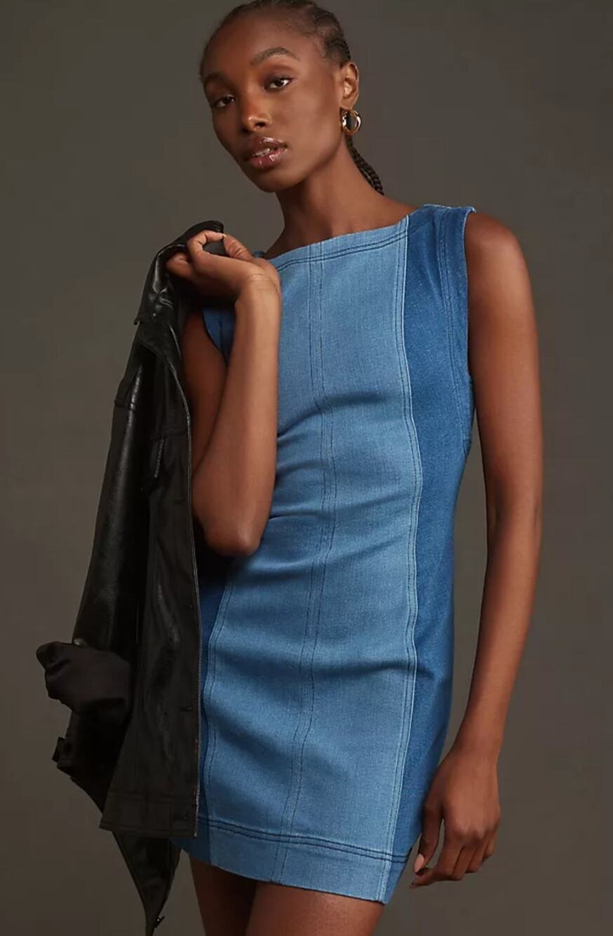 Anthropologie Pilcro Kendall Blue Denim Cotton Mini Dress New US 4